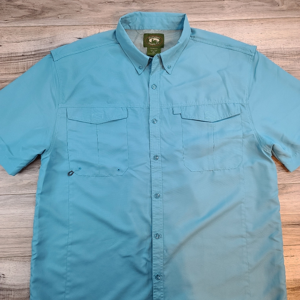 Stillwater Supply Company Mens Teal Fishing Shirt Size XL Vented Short Sleeve